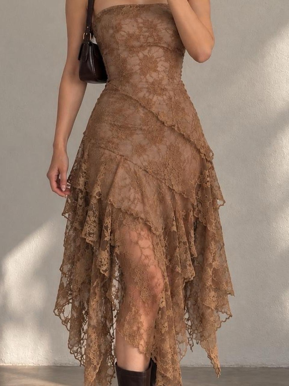 Alexia Admor Gold Bronze Floral Embroidered Mesh Dress Y2K